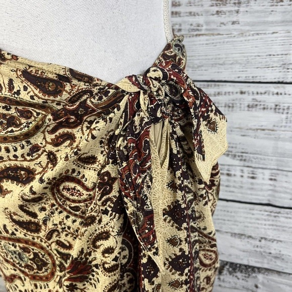 Anne Klein Skirt size 12 Burgundy Brown Silk Paisley Long Faux Wrap Scarf Modest - Picture 7 of 15